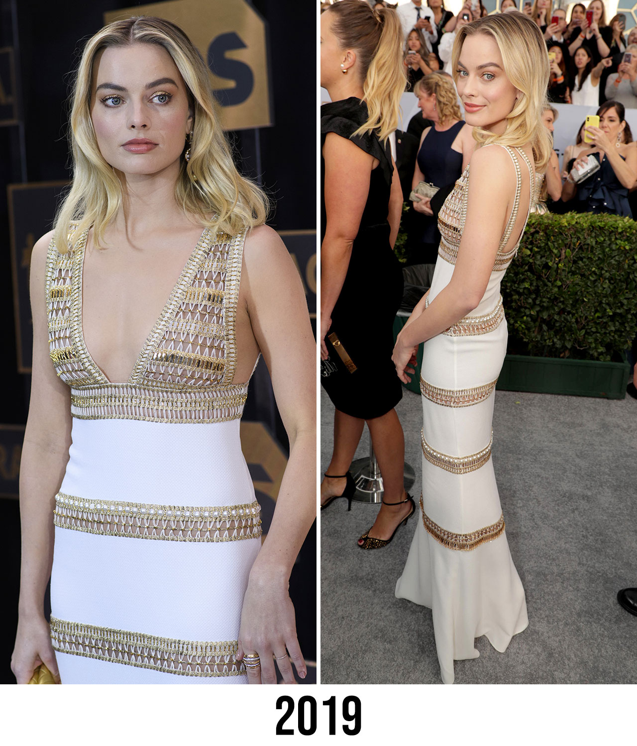 Margot Robbie SAG Awards 2019 gold and white Chanel dress