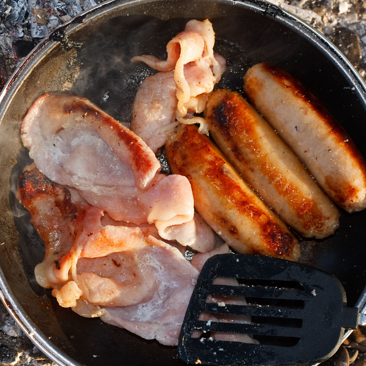 sausage bacon in pan