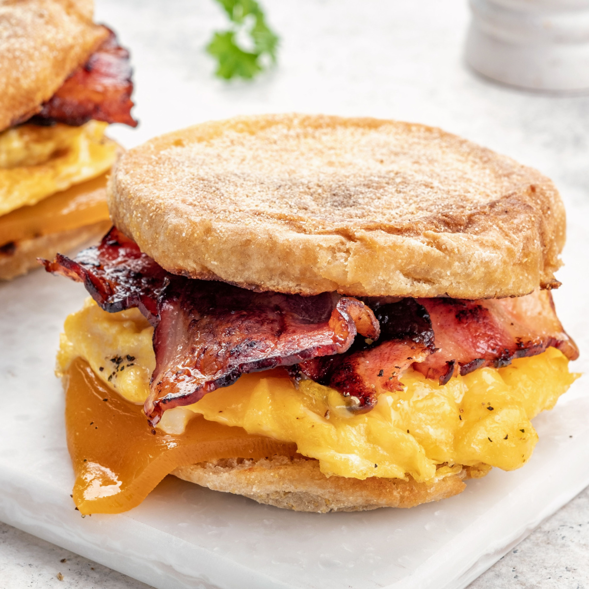 egg muffin with cheese and bacon