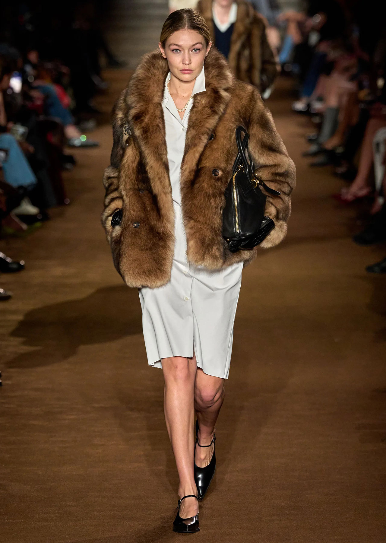 gigi hadid fur coat miu miu rtw