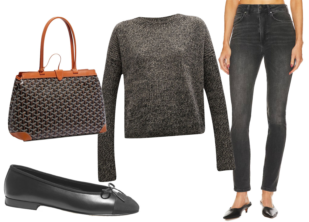 Meghan Markle outfit La Ligne sweater Chanel flats Bellechasse Biaude tote Anine Bing skinny jeans