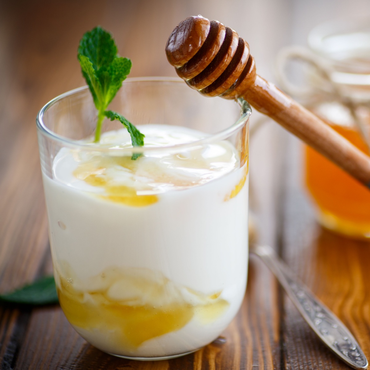 glass of yogurt with honey