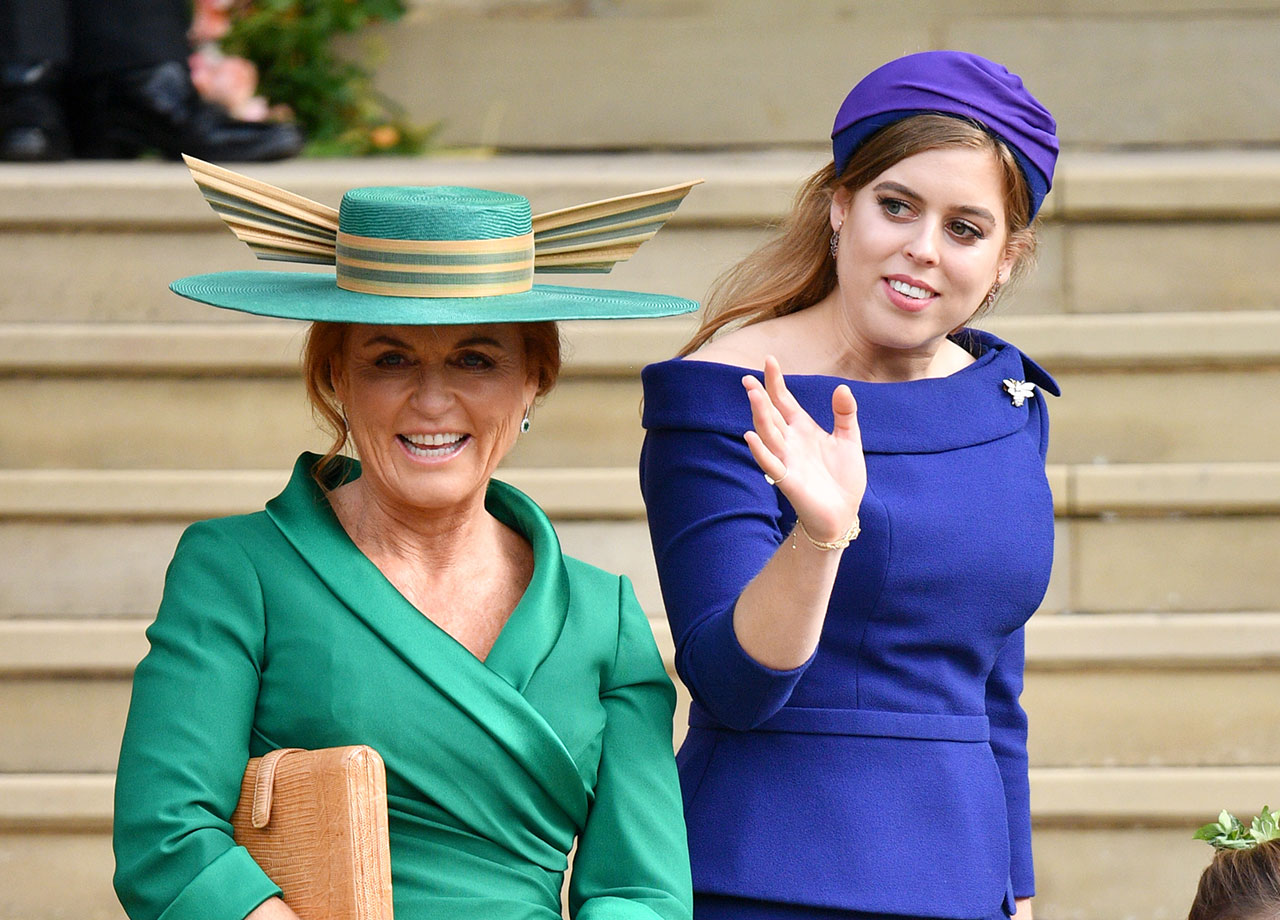 Sarah Ferguson and Princess Beatrice at Princess Eugenie's wedding