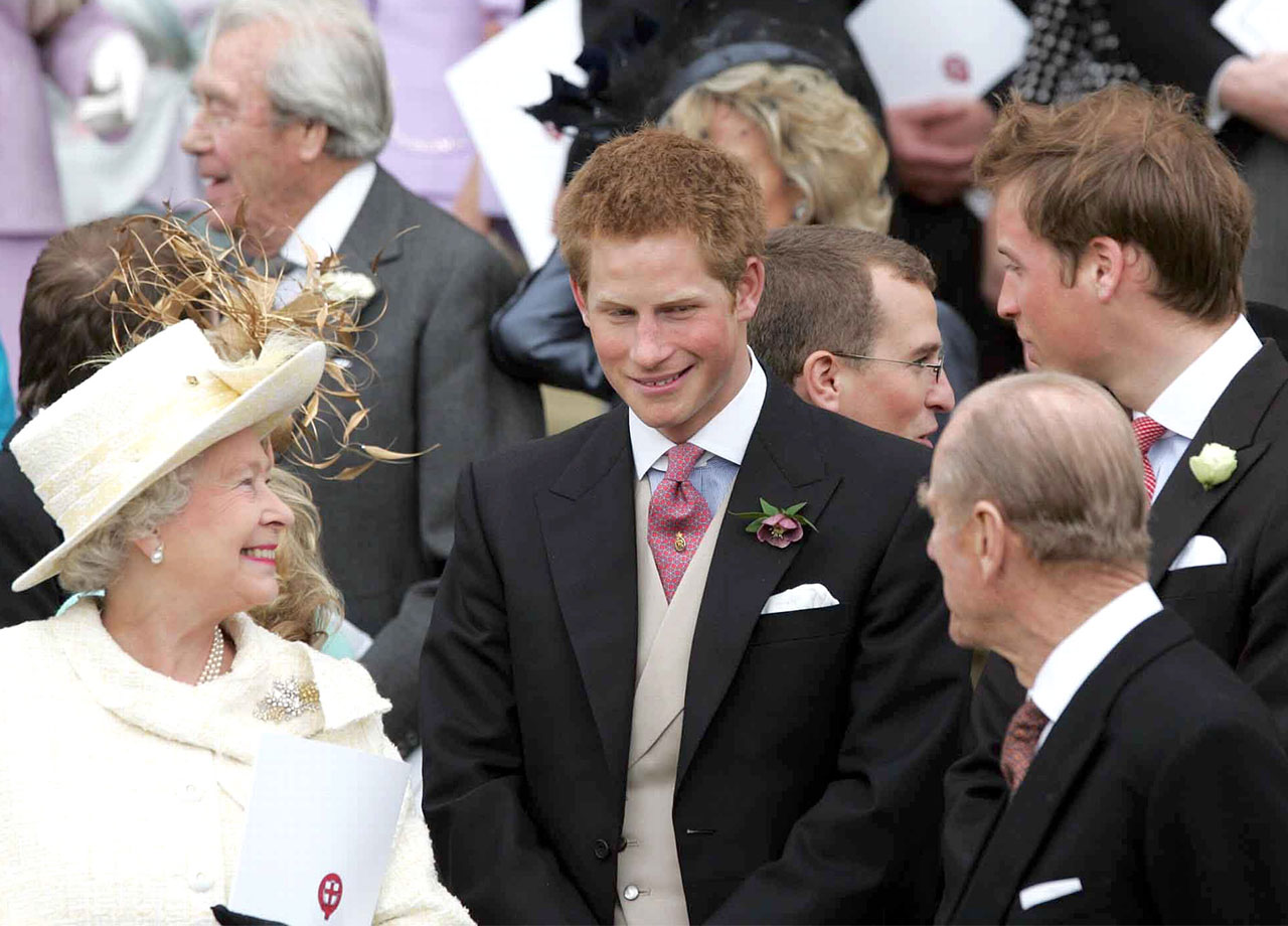 Queen Elizabeth II Prince Philip Prince Harry at Charles and Camilla's wedding 2005