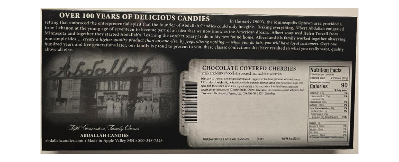 abdallah candies chocolate covered cherries label