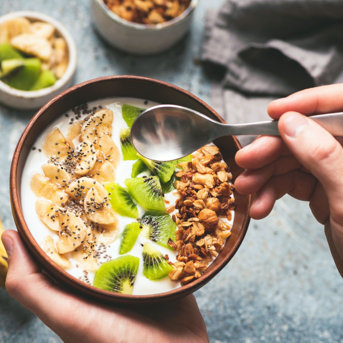 coconut yogurt and fruits with nuts