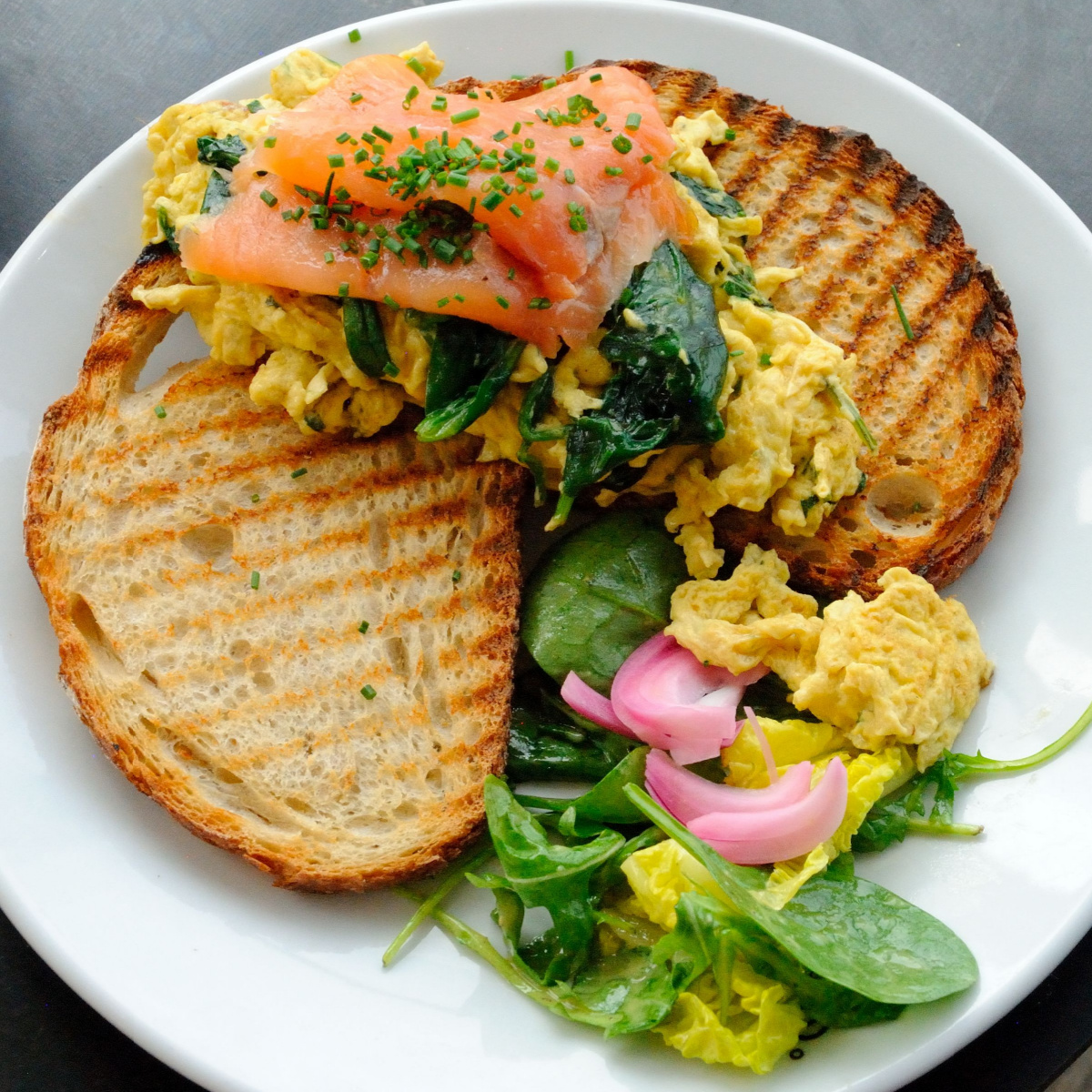 veggie egg scramble smoked salmon