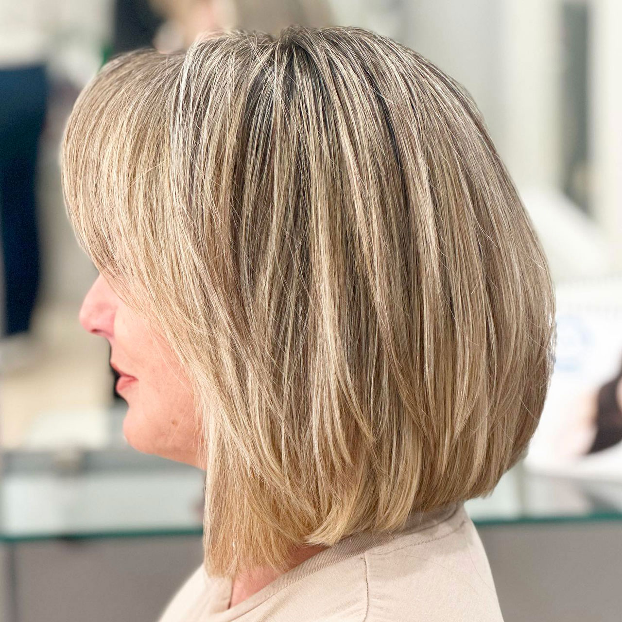 A Layered Bob With Blunt Ends