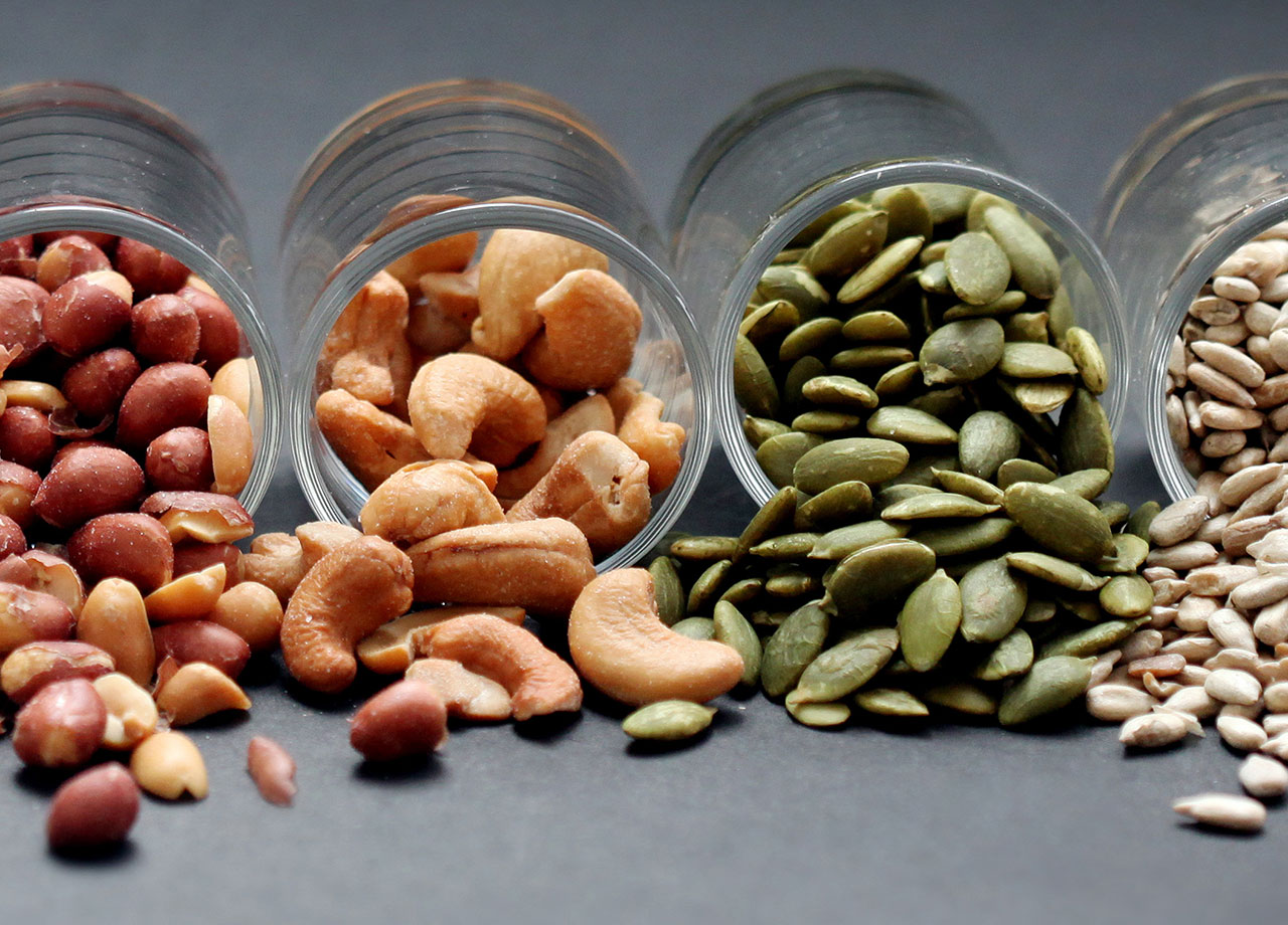 jars of mixed nuts and seeds