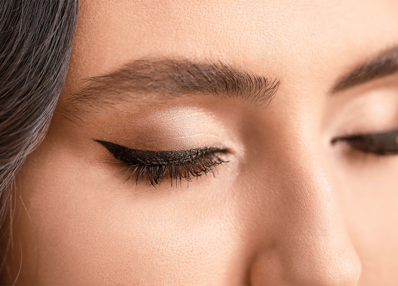 Closeup of neat winged liner