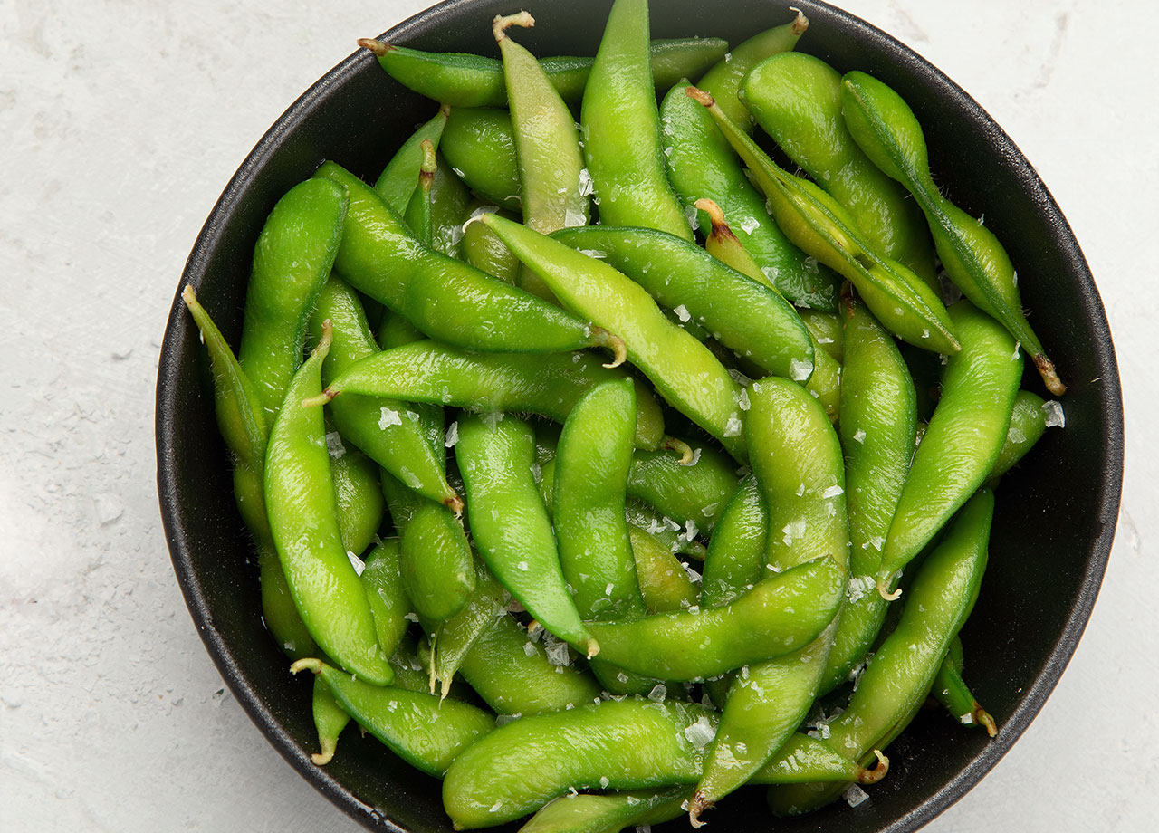 bowl of salted edamame