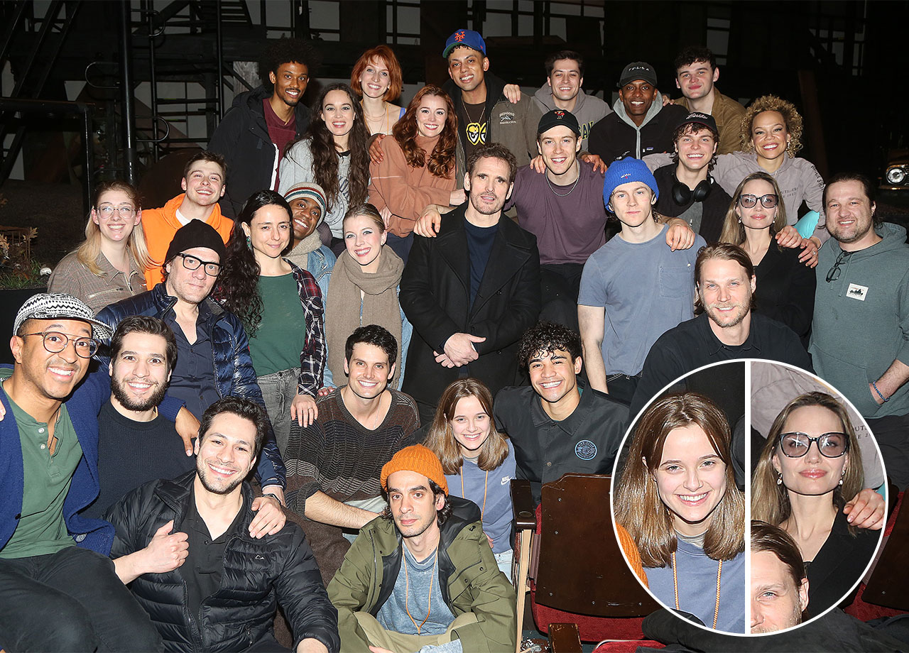 Angelina and vivienne jolie with the cast of the outsiders on broadway