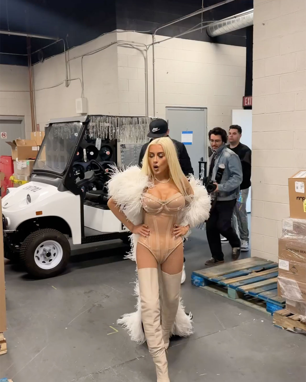 christina aguilera before las vegas show in nude bustier corset bodysuit