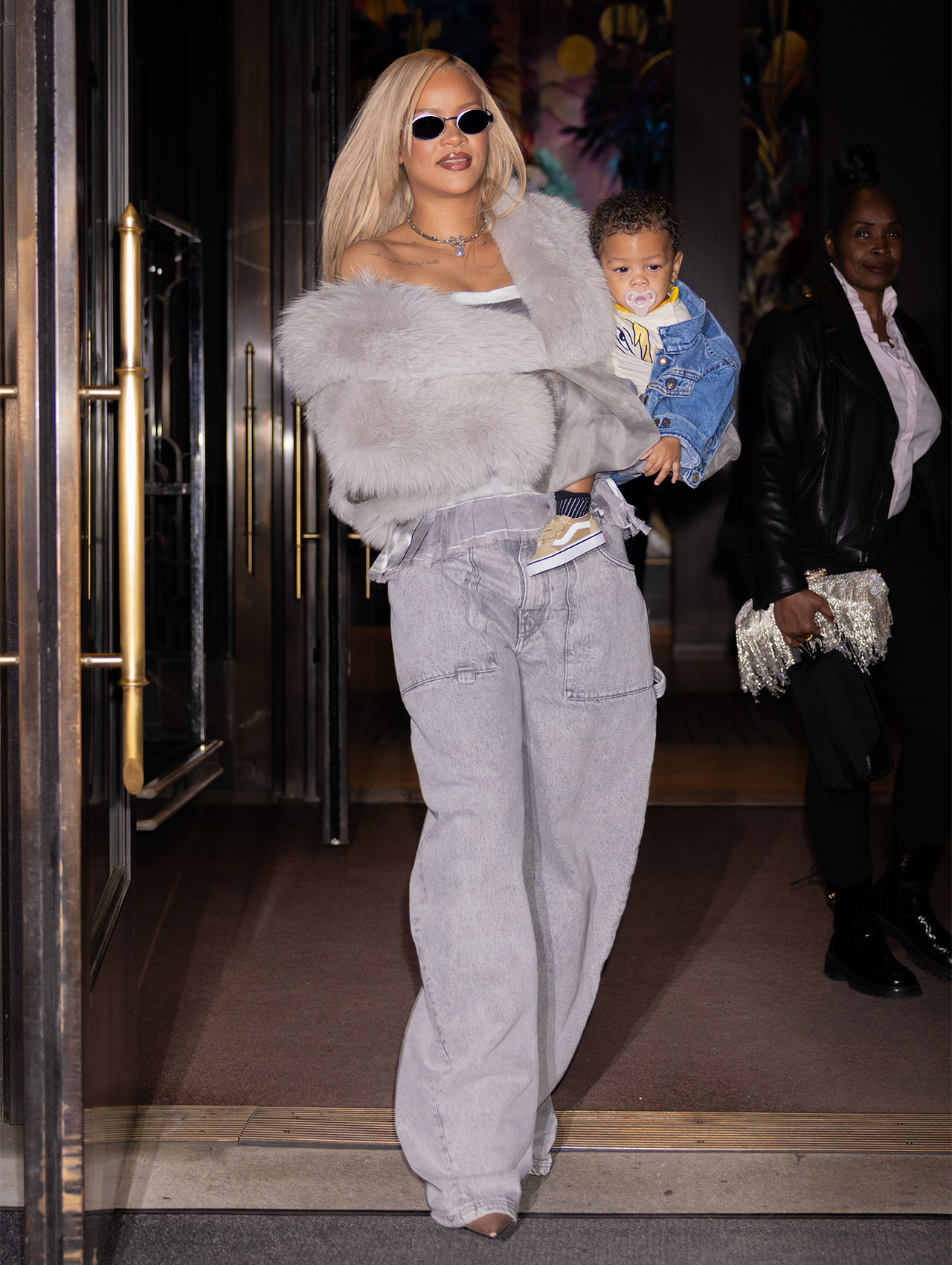 rihanna gray fur coat birthday party