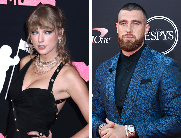 taylor swift black dress vmas red carpet travis kelce blue suit