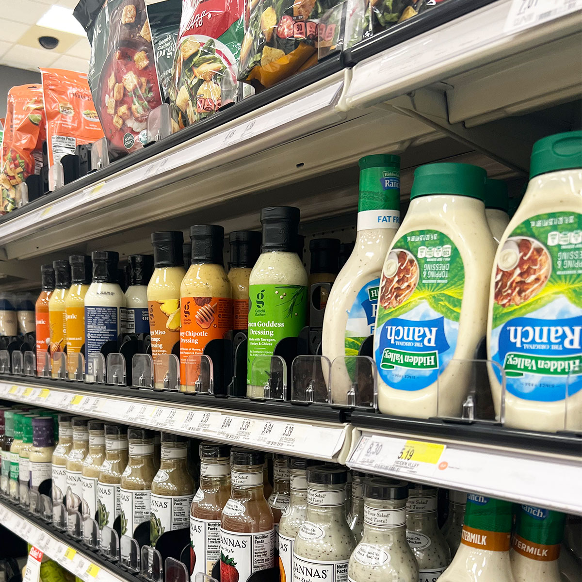 condiments on shelves