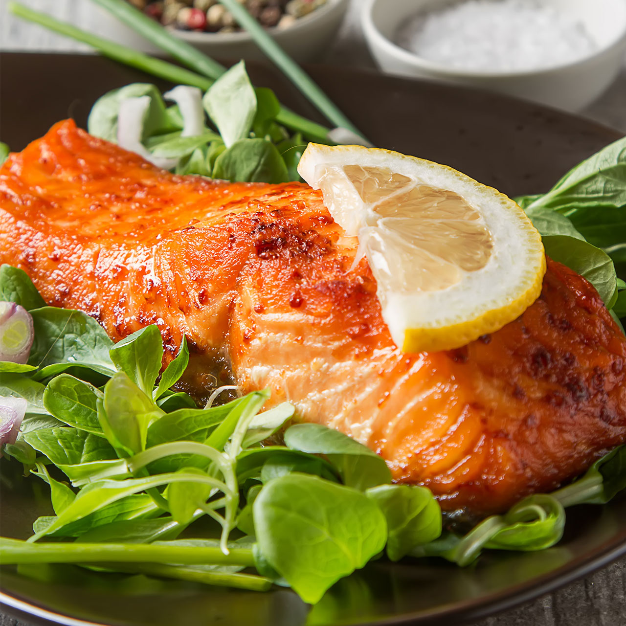 salmon on greens