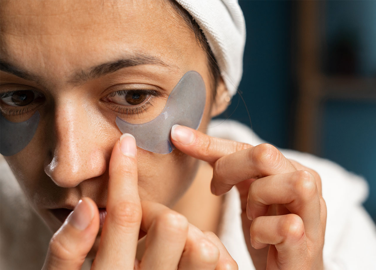 woman-applying-eye-patches