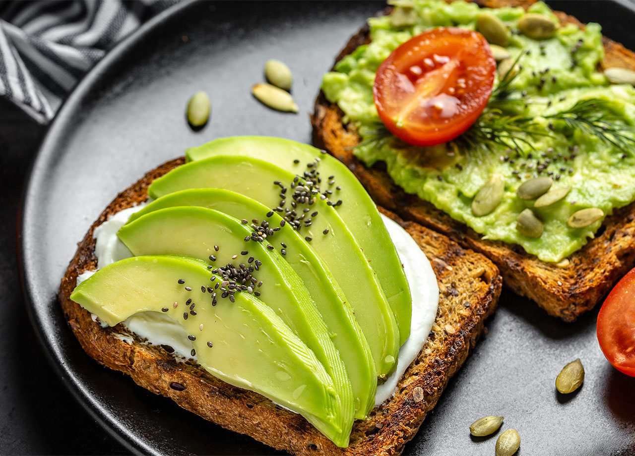 avocado toast with chia seeds and tomatoes