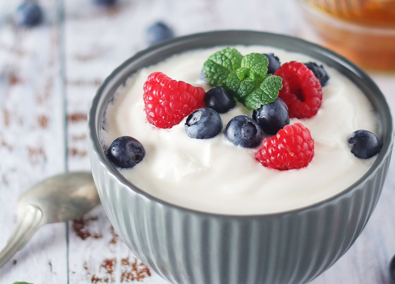 bowl of greek yogurt with berries