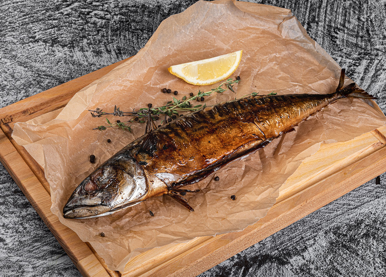grilled mackerel on parchment paper