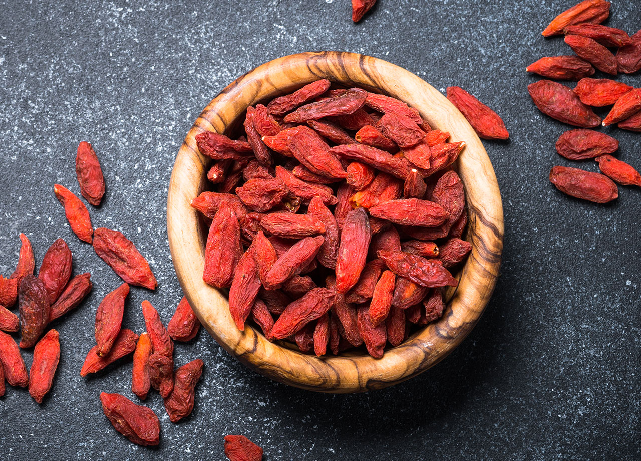 small bowl of dried goji berries