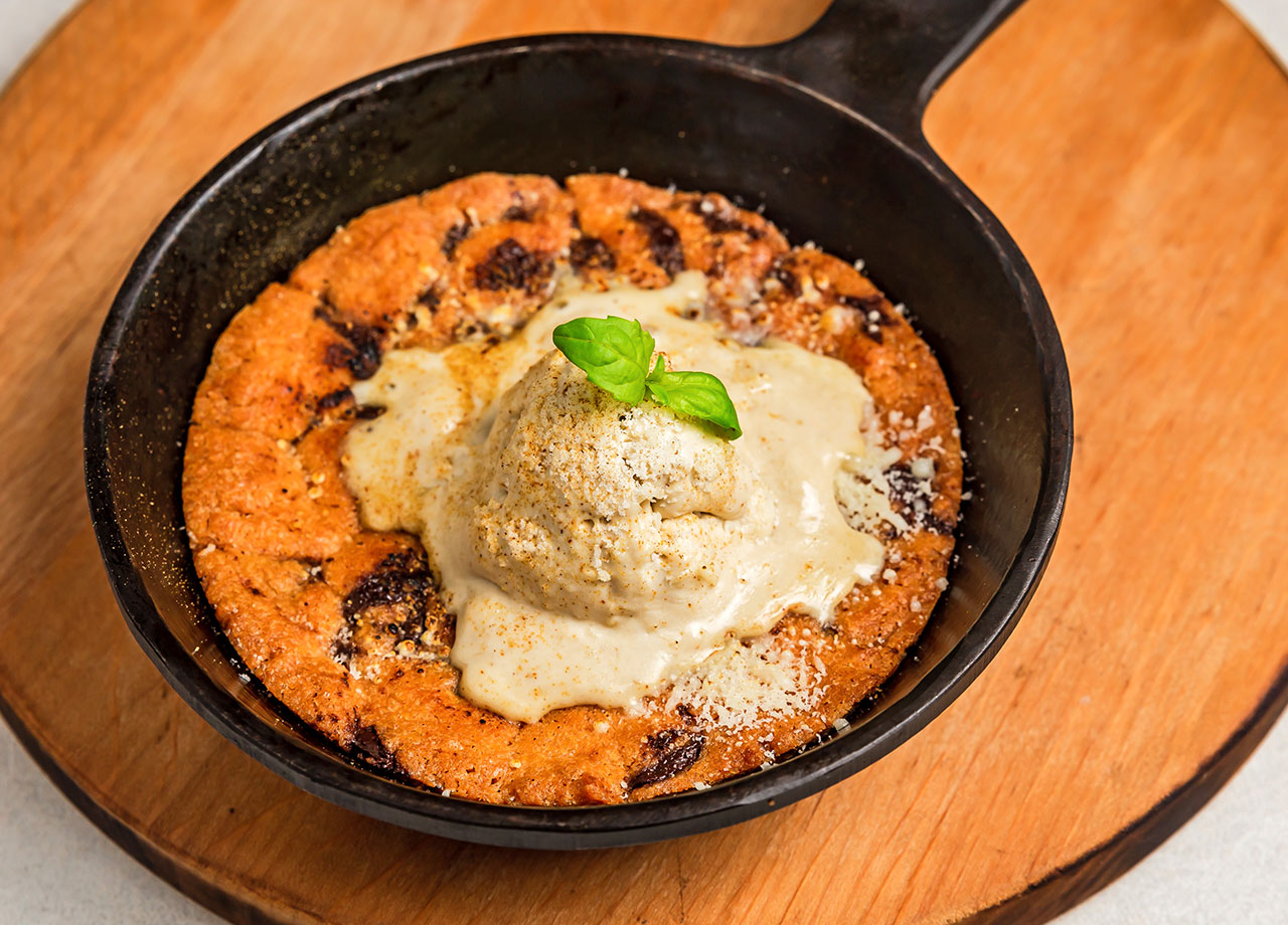 protein cookie skillet chocolate chip with ice cream