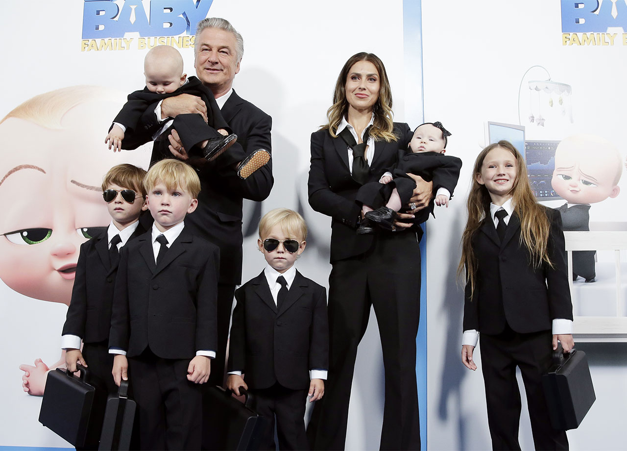 alec and hilaria baldwin at premiere of baby boss with children