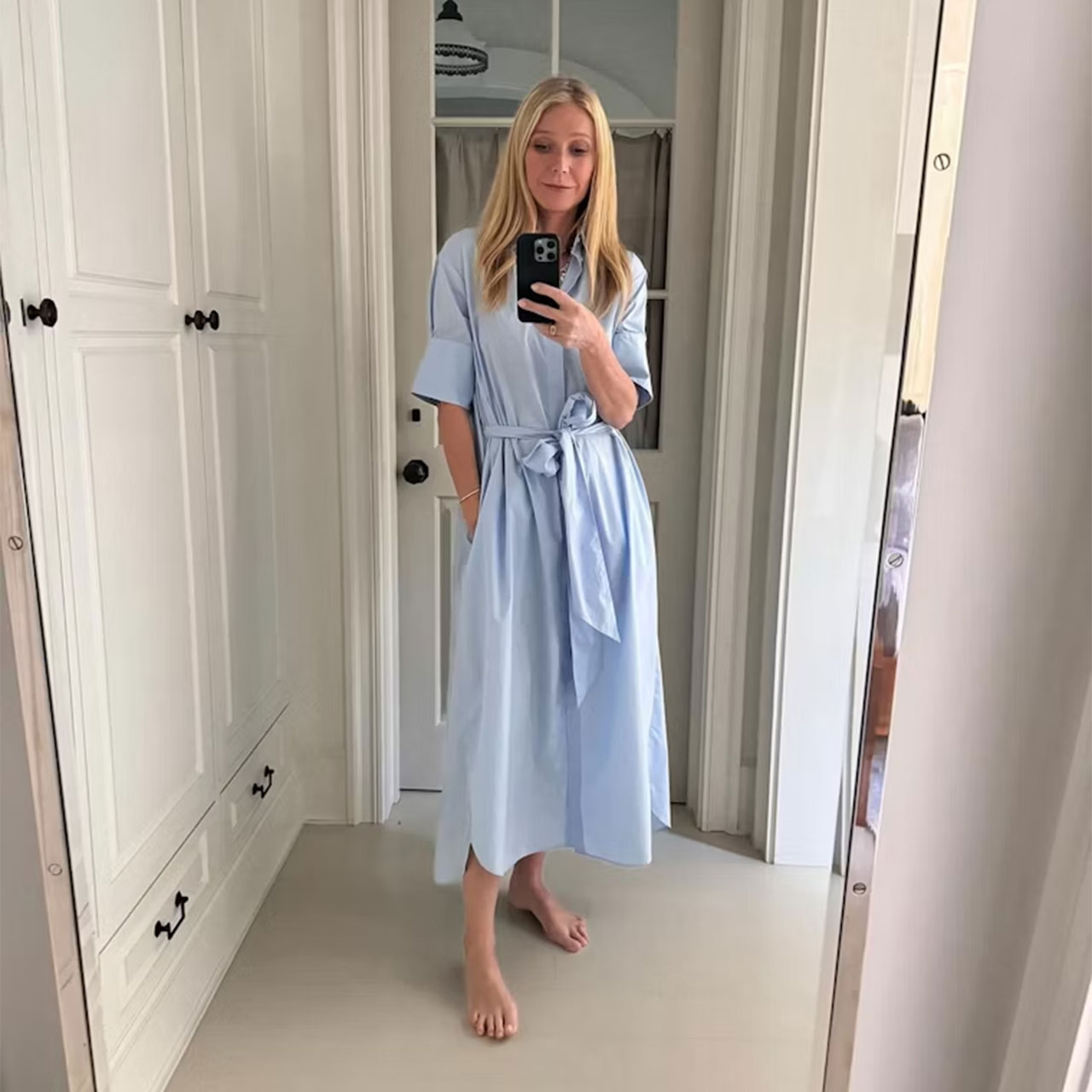 Gwyneth Paltrow blue shirt dress selfie Instagram