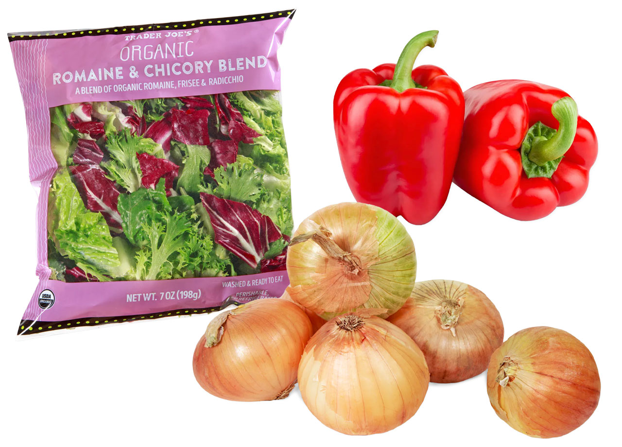 Trader Joes produce spring mix onion bell pepper red