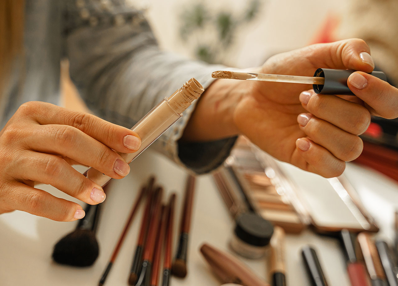 woman-opening-tube-concealer