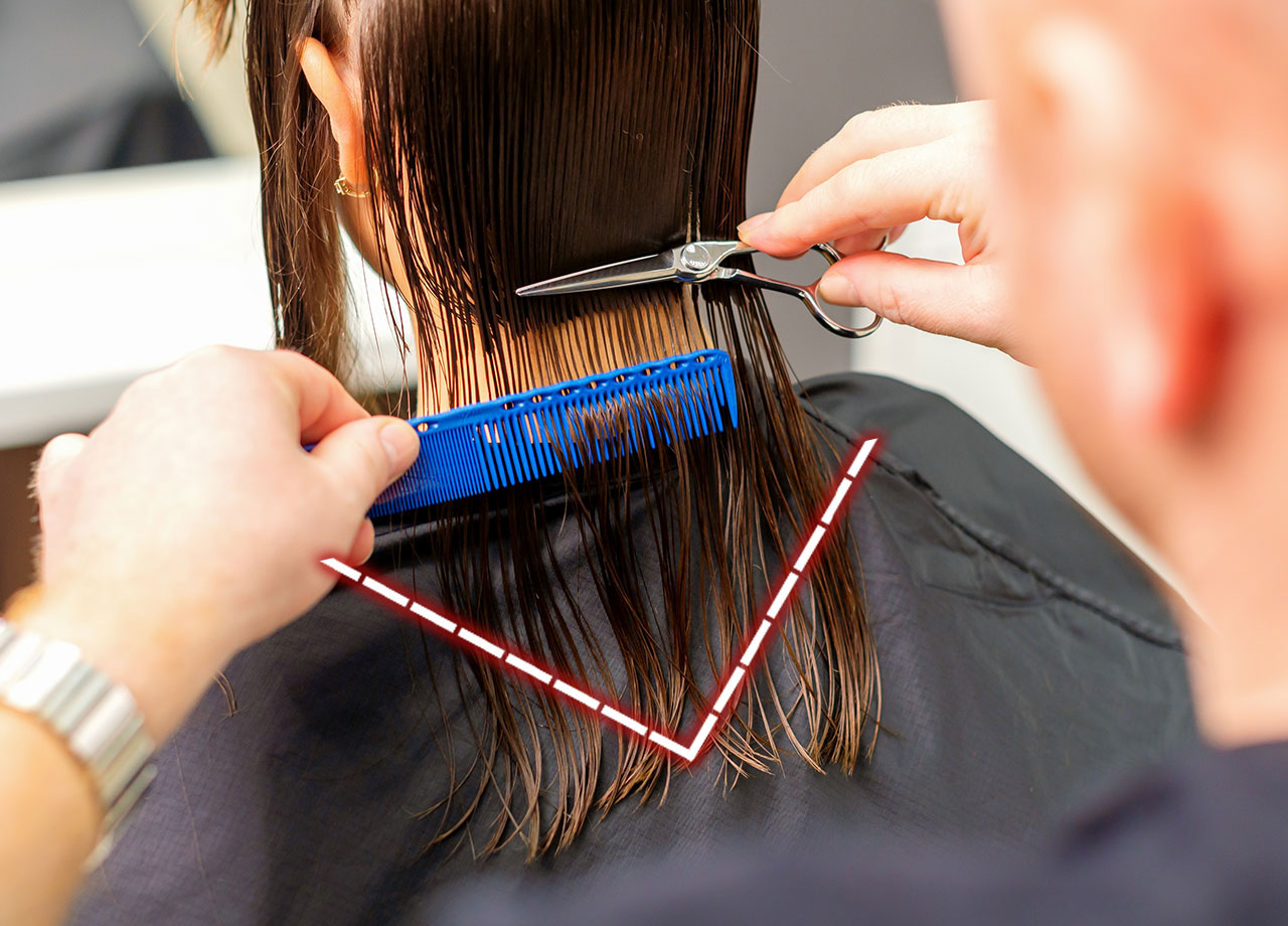 hair cut into a v shape in the back