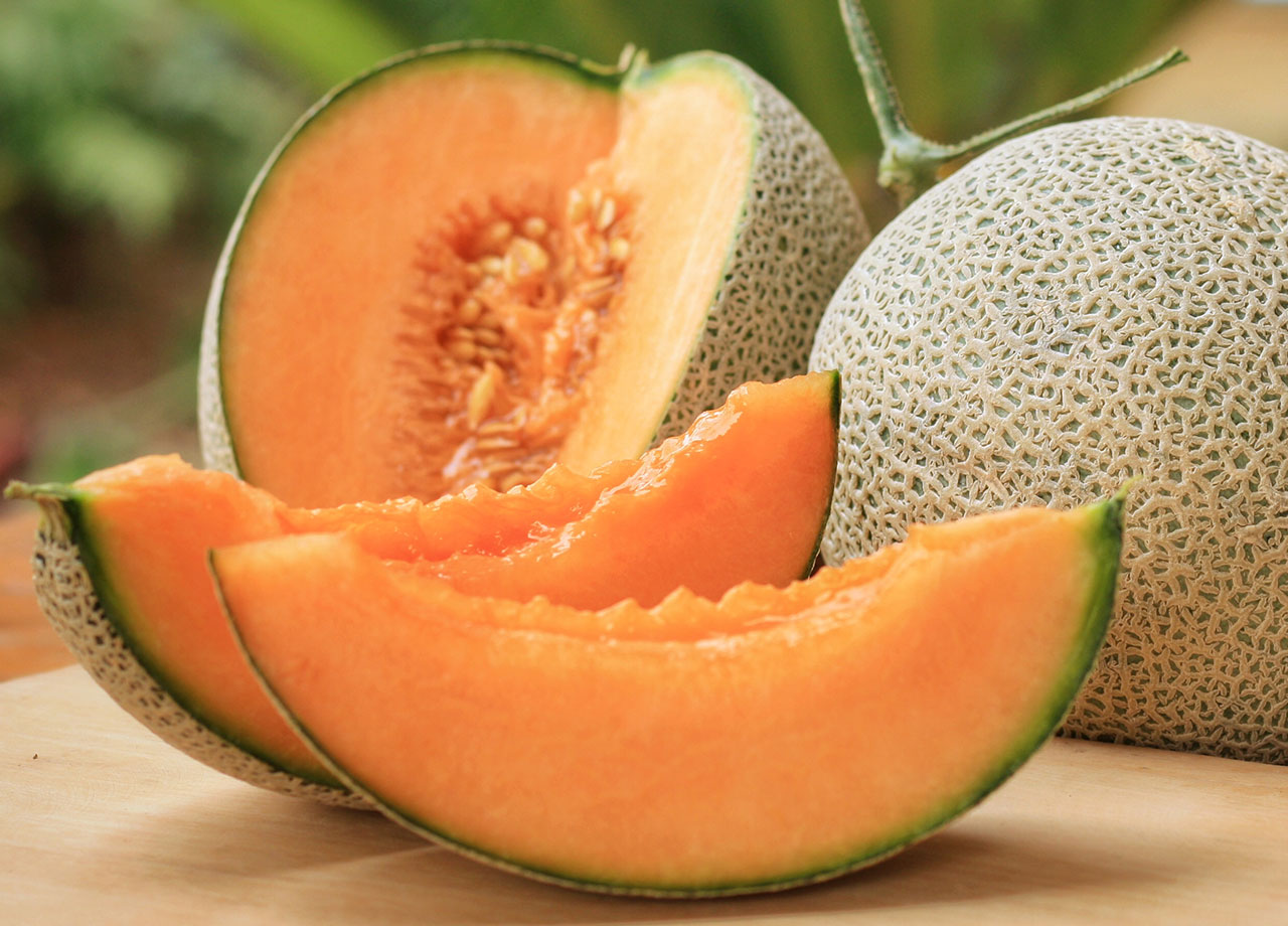 Cantaloupe sliced open