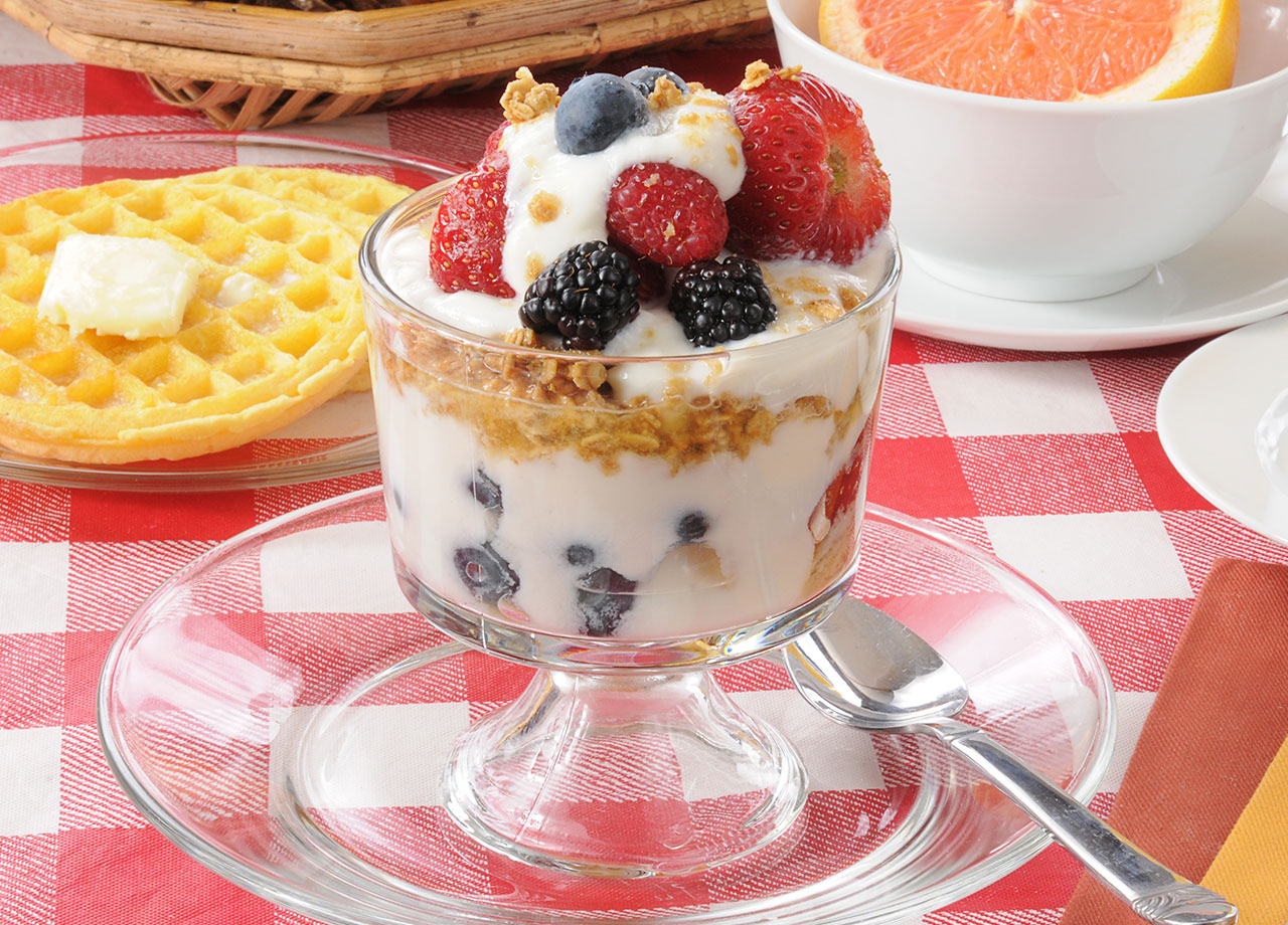 fuity yogurt parfait for breakfast