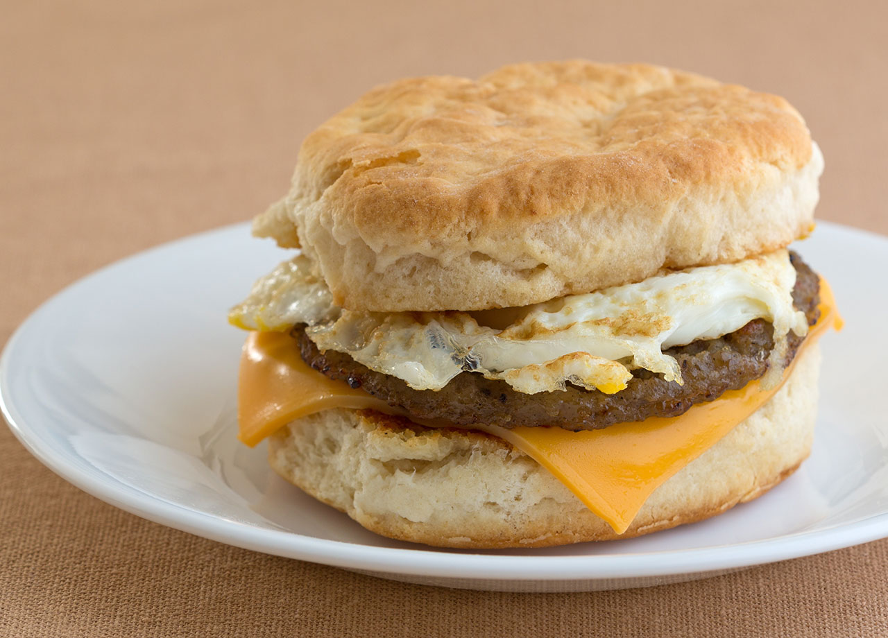 breakfast sandwich on a biscuit