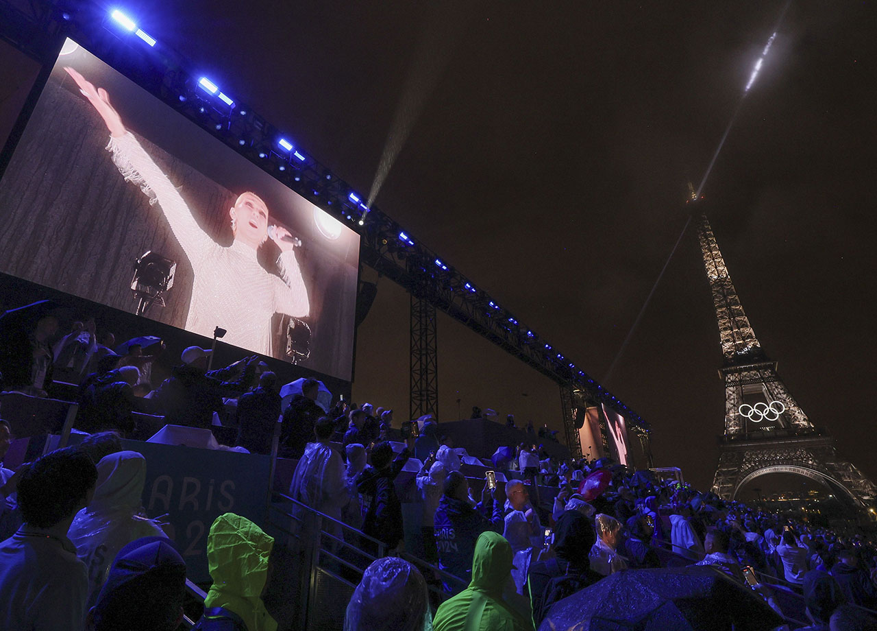 Celine Dion performs during the Opening Ceremony of the Paris 2024 Olympic Games