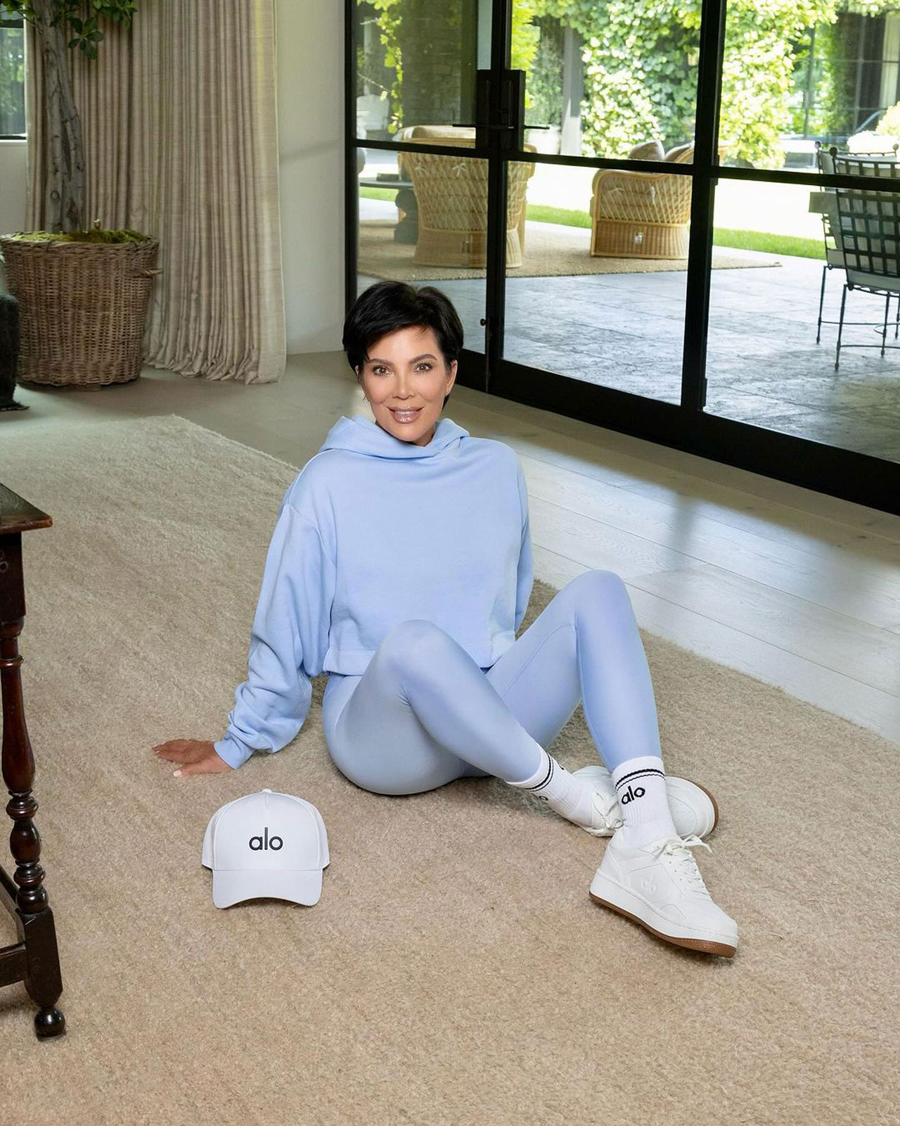 Kris Jenner Alo Yoga Instagram photoshoot blue set