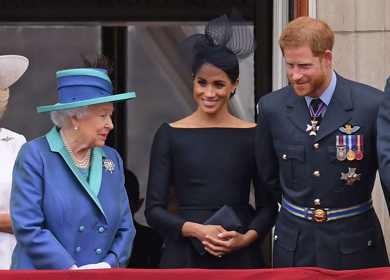 The Queen with Meghan Markle and Prince Harry on Buckingham Palace balcony