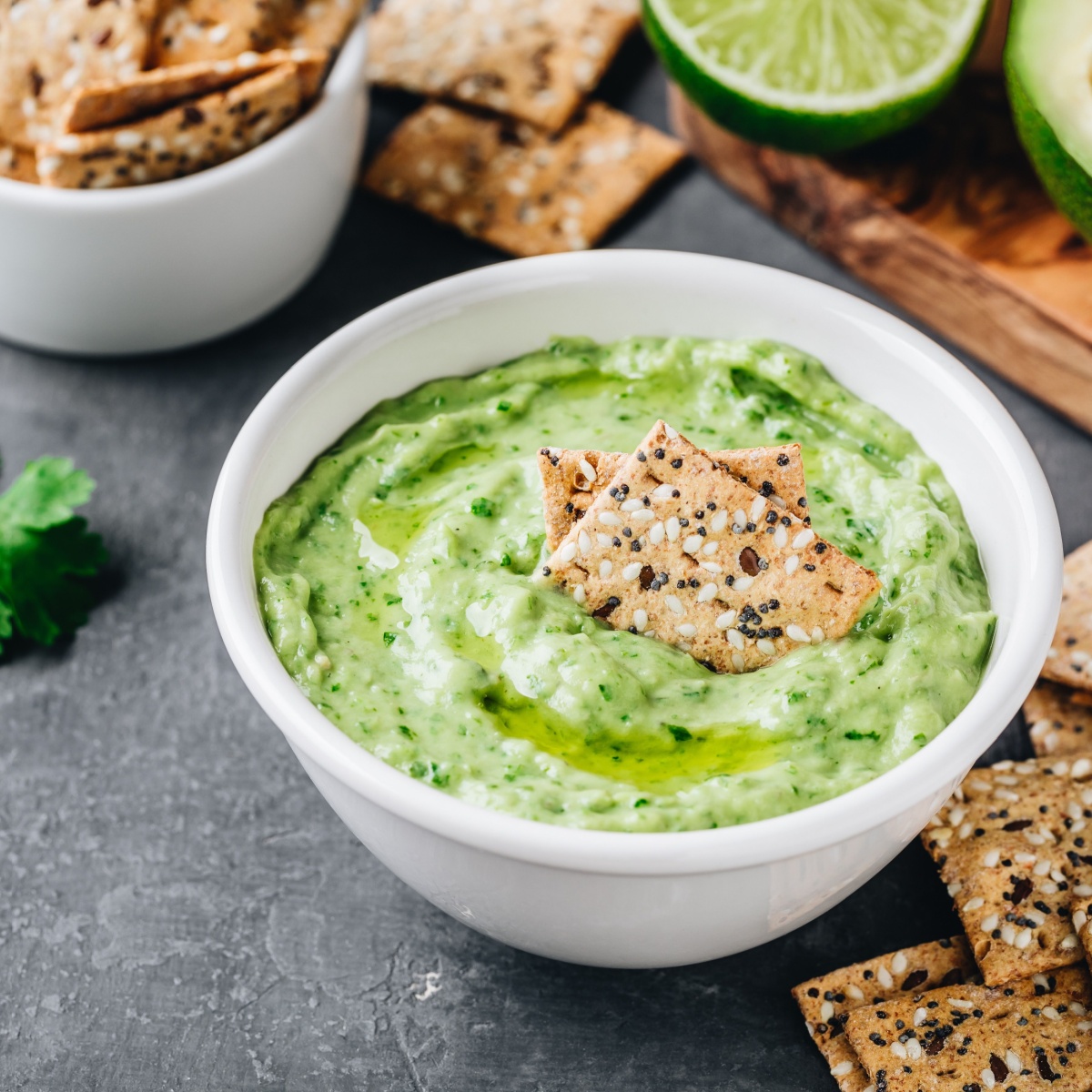 avocado with whole grain crackers