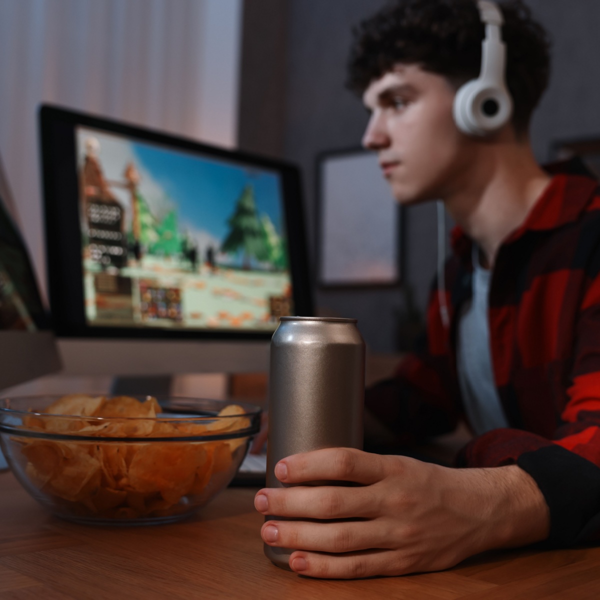 boy holding energy drink