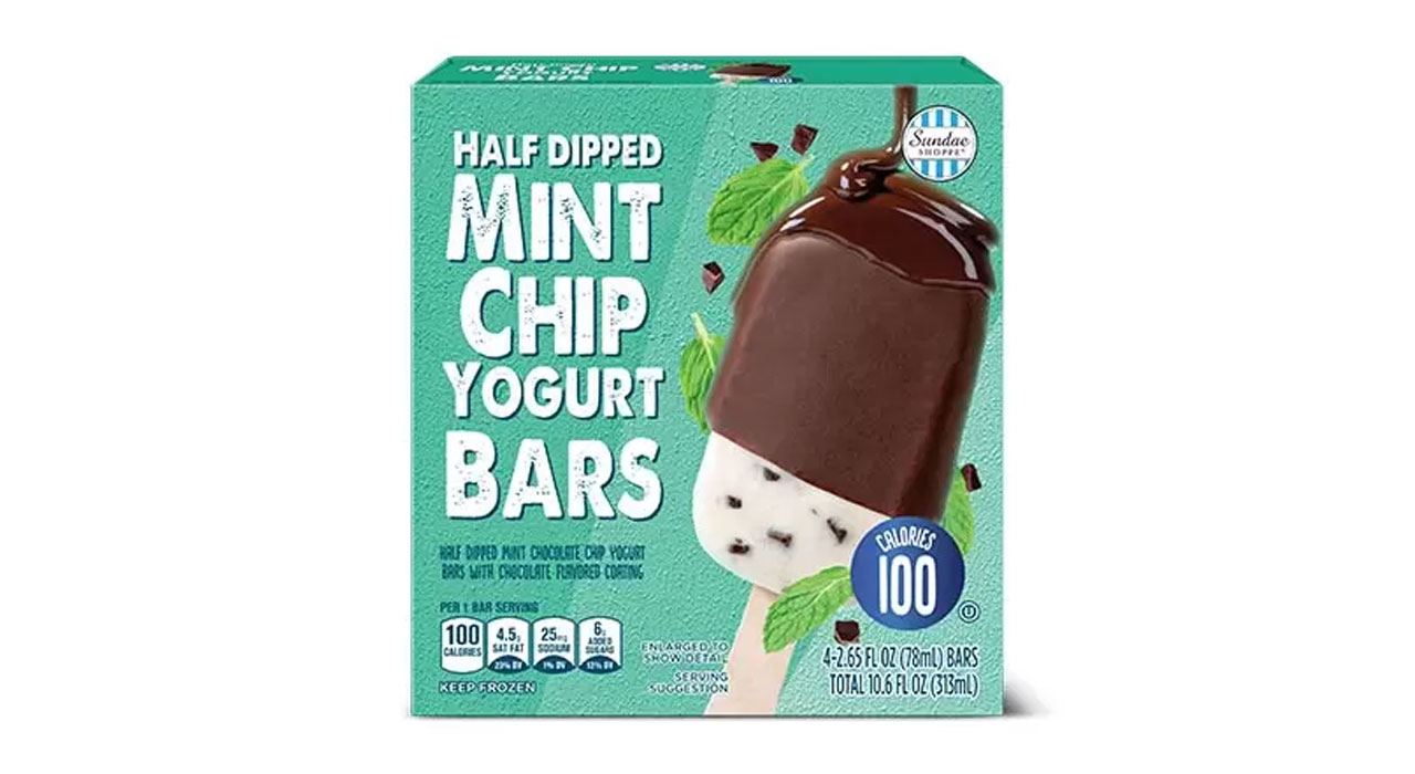 aldi sundae shoppe half dipped mint chip yogurt bars