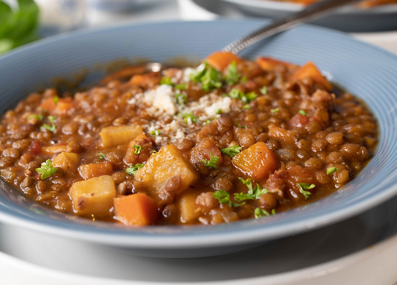 lentil stew with tomatoes celery carrots herbs