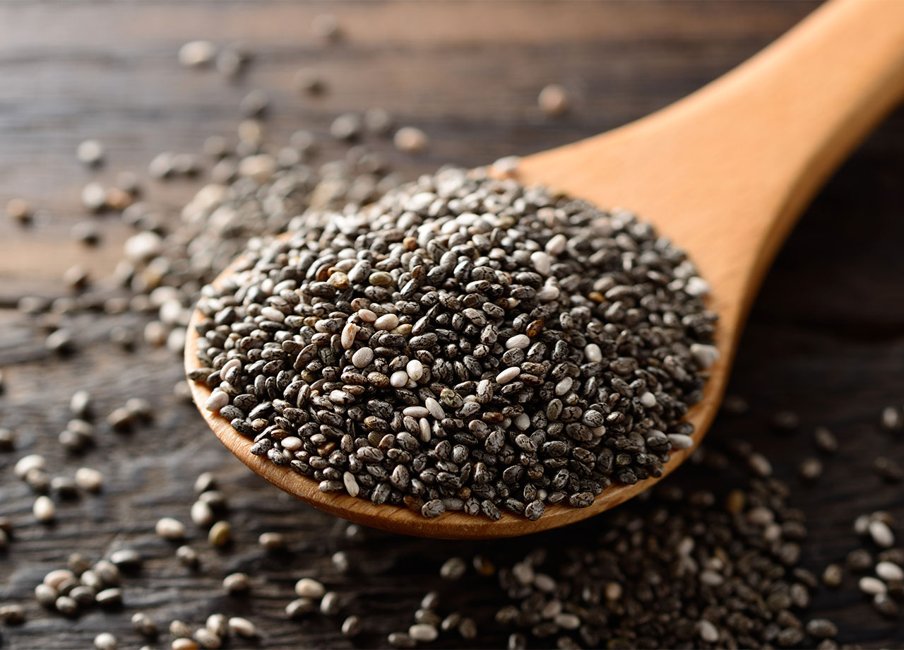 wooden spoon of chia seeds