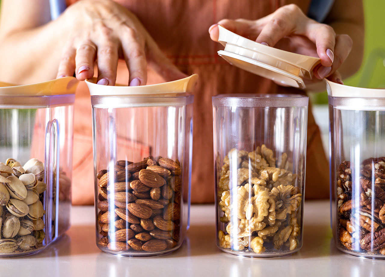 nuts and seeds in storage containers