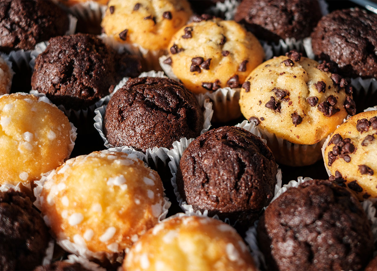 various muffins on display