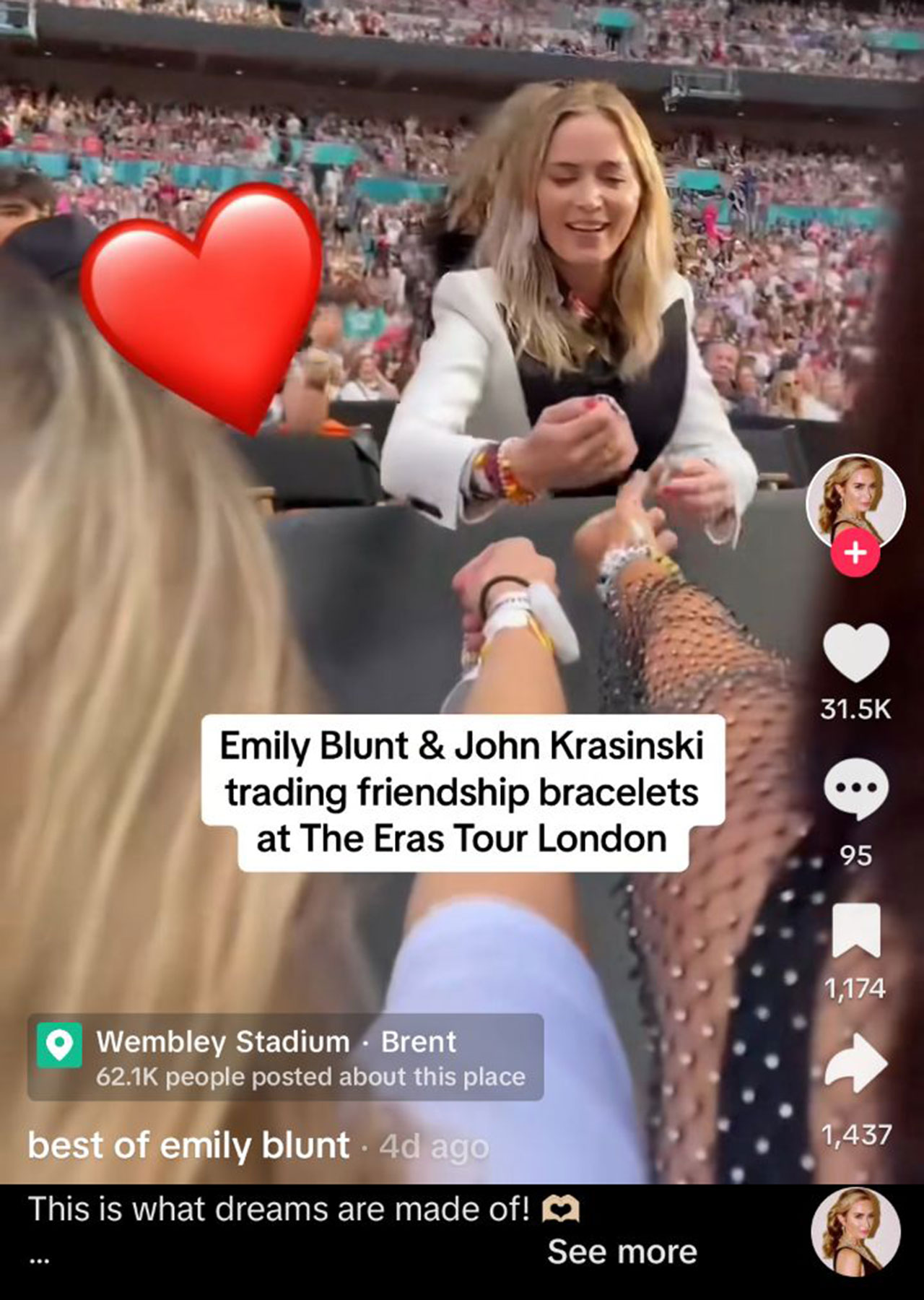 Emily Blunt at Taylor Swift's Eras Tour in London