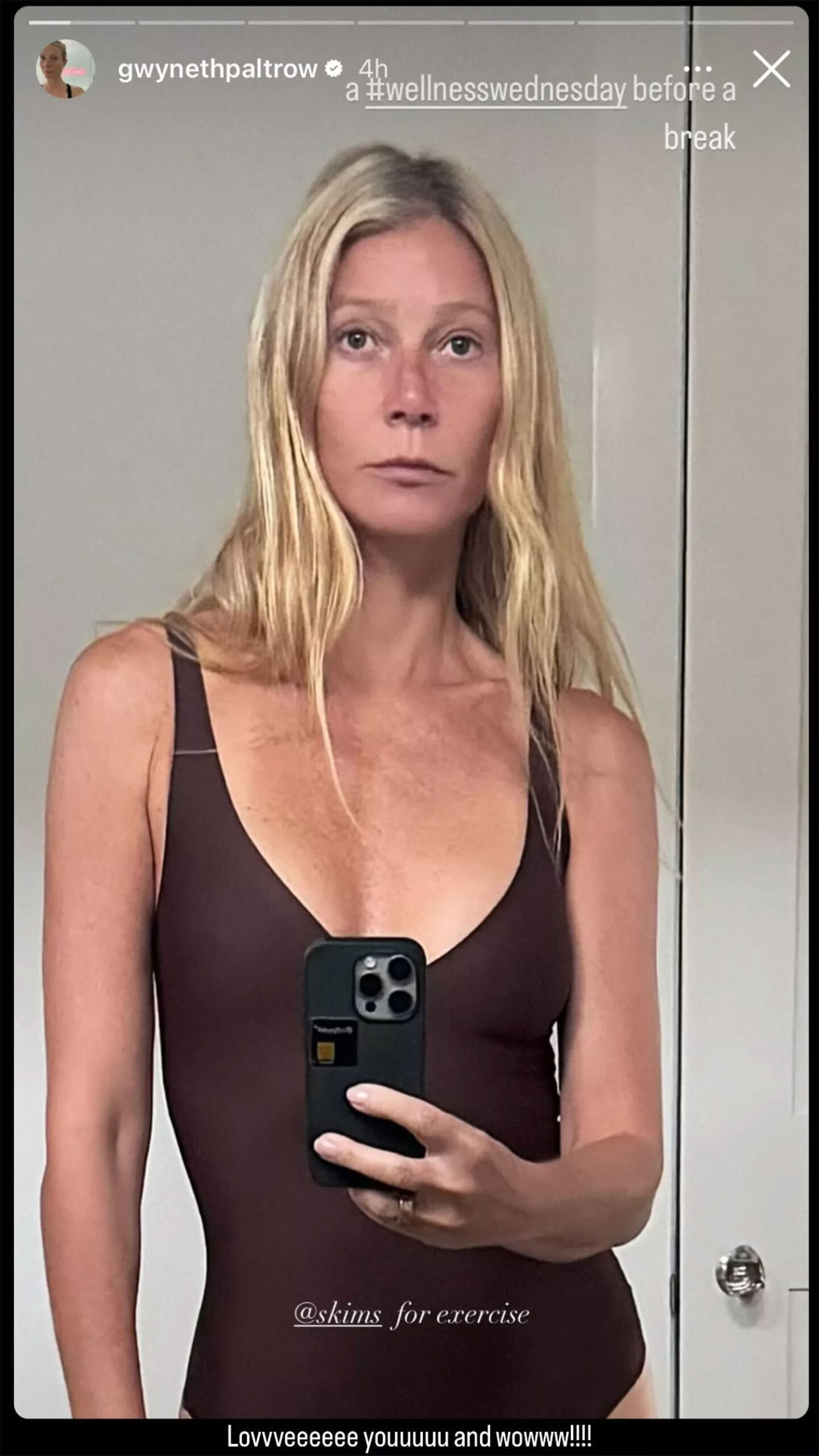 Gwyneth Paltrow wearing Skims bodysuit Instagram Story