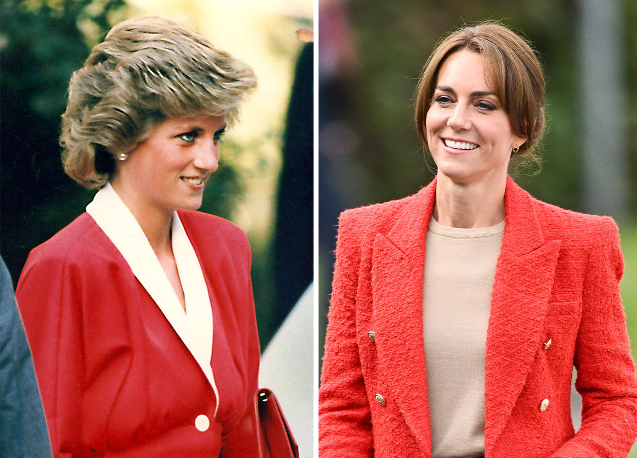 Kate Middleton and Princess Diana wearing red outfits