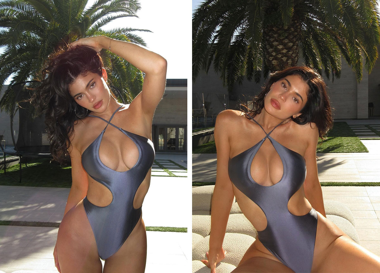 Kylie Jenner posing in Khy cutout swimsuit on Instagram