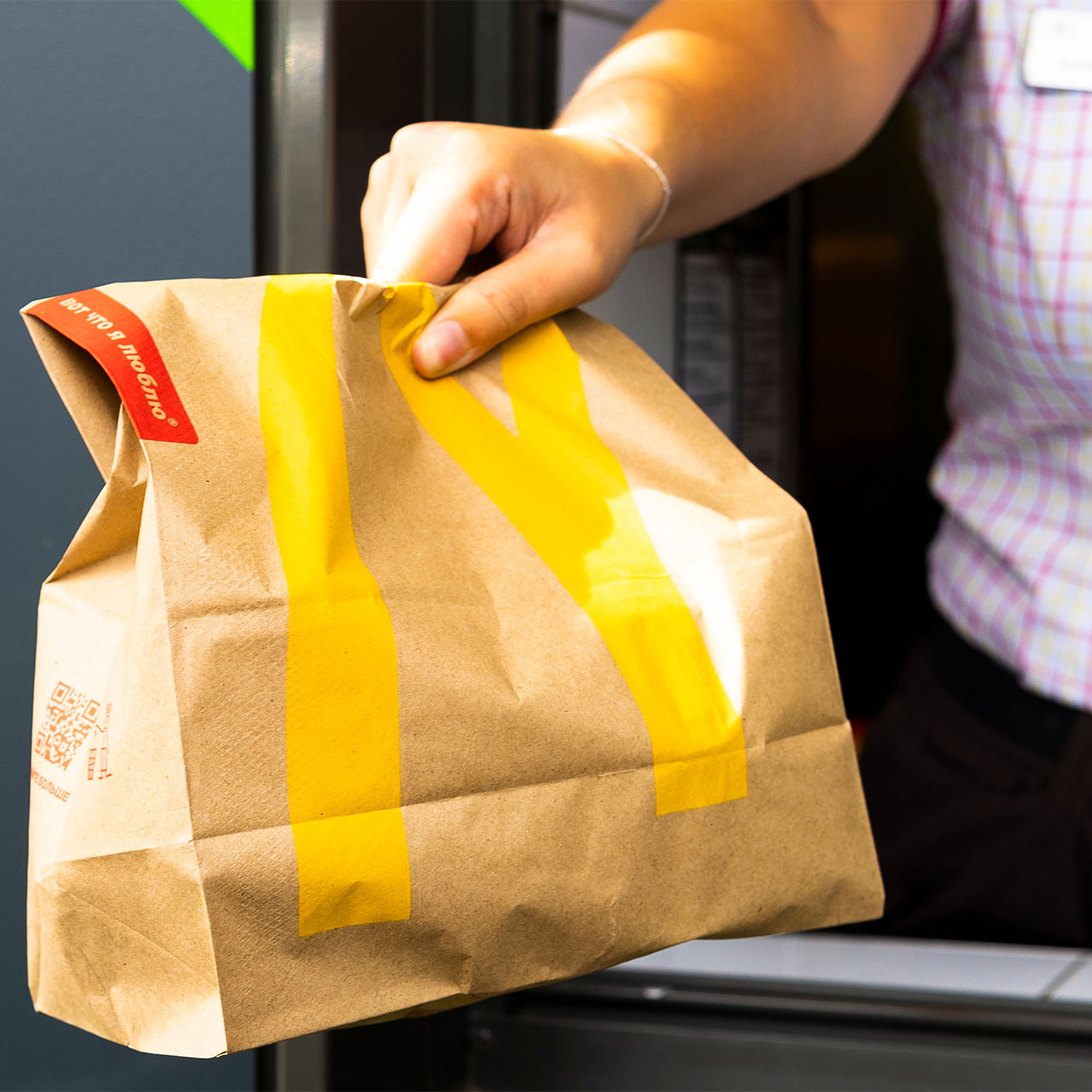 mcdonalds bag through drive thru window